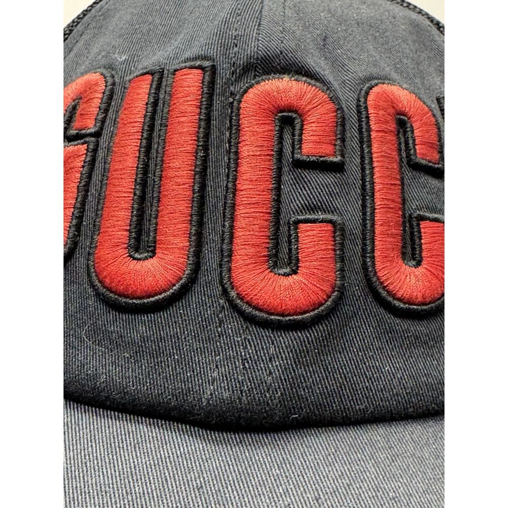 GUCCI Black Red Embroidered Logo Adjustable Leather Strap Trucker Cap - Picture 6 of 10
